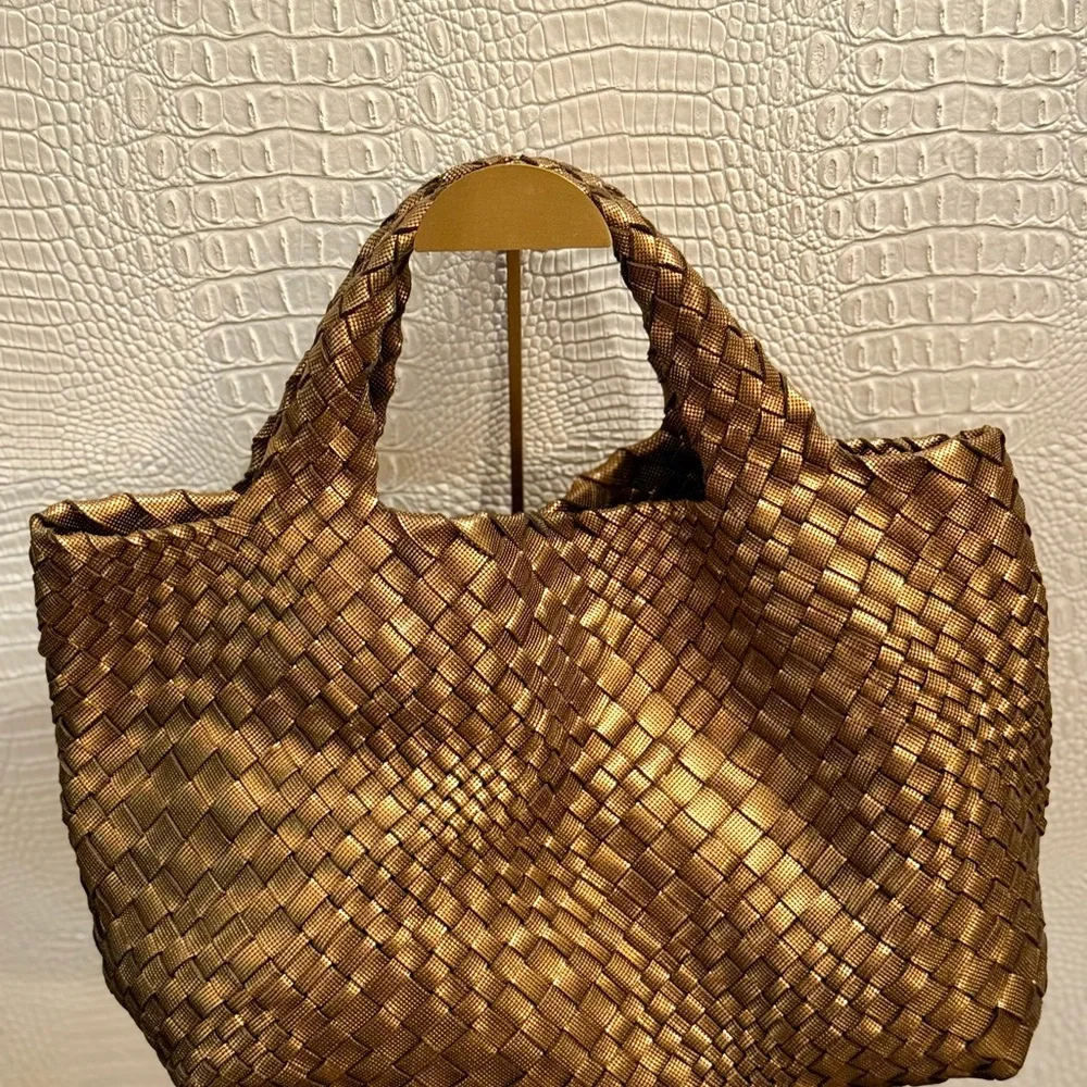Bronze Woven Genuine Leather Tote Bag. Made in Italy. - Picture 10 of 15